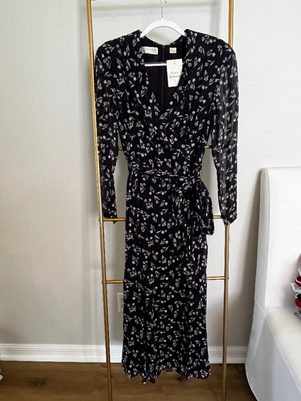 Vintage Dana Buchman Silk Floral Dress Size 12 Black Pink Midi Belted 80s NWT